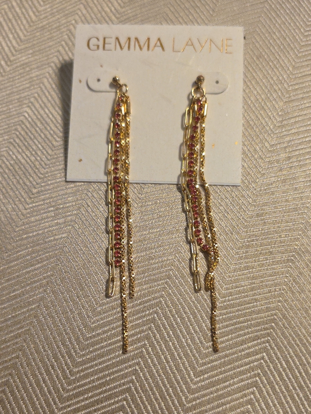 Gemma Layne Gold and Pink Multi-Chain Drop Earrings